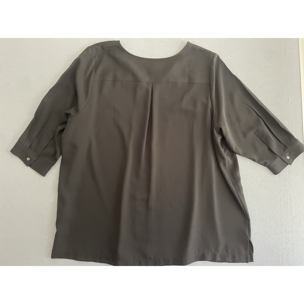 Lands End Women 3X Black Blouse‎ Split V Neck 3/4 Pullover Classic Minimal Poly - Picture 11 of 11